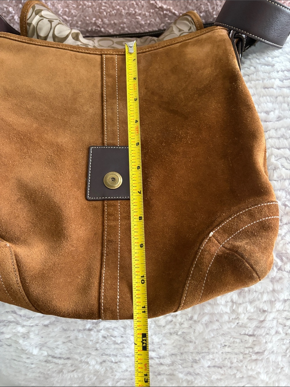 Coach Brown Suede Buckle Shoulder Bag with Dark Strap - Picture 12 of 12